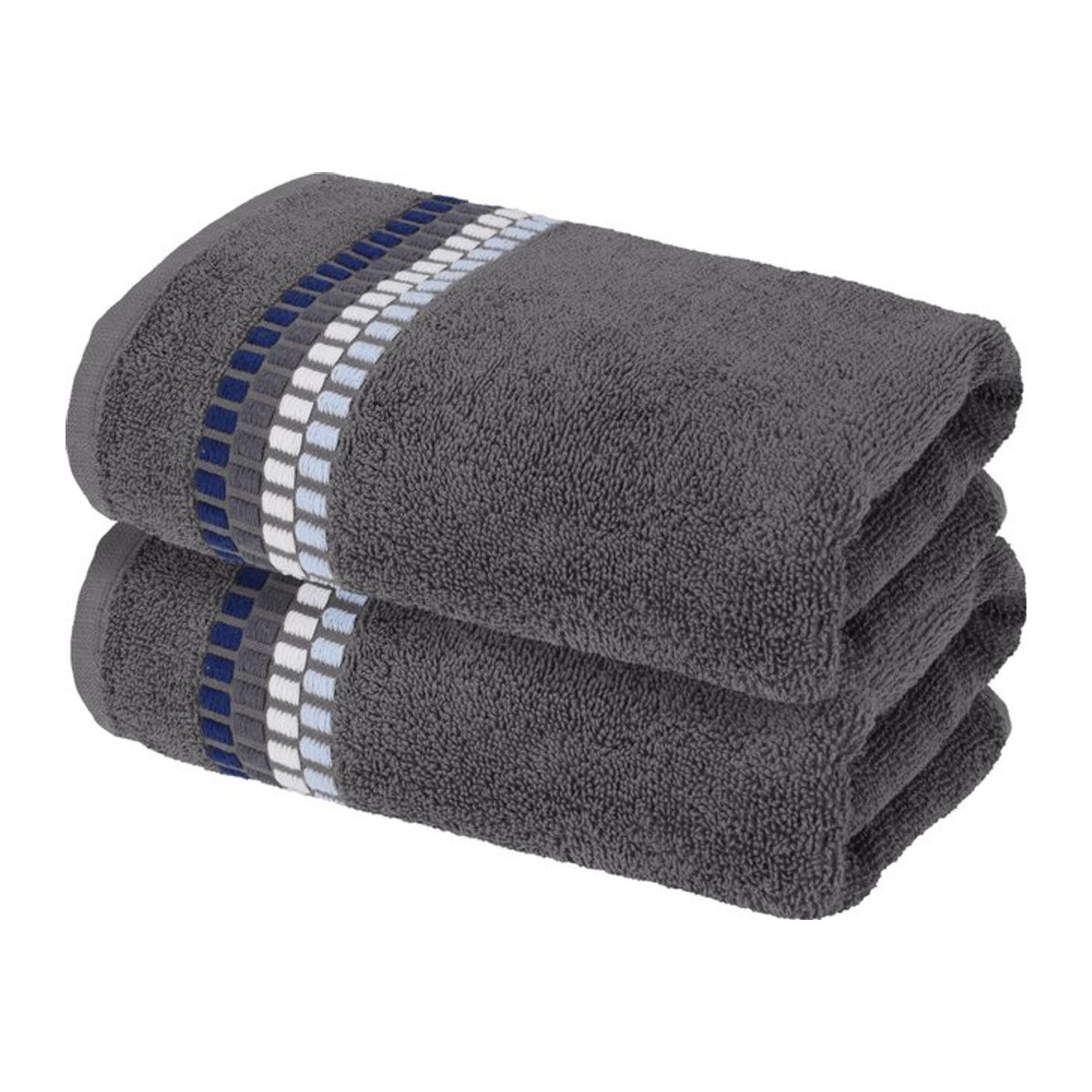 LIVARNO Handtuch Fashion Bordüre Grau 2er Pack, 500gsm, B: 50 cm, L: 100 cm - Bild 1