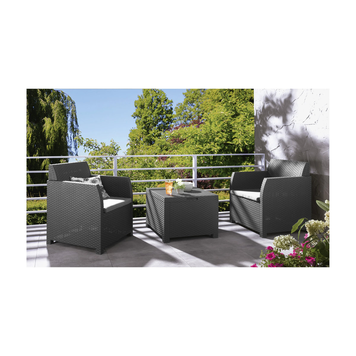 LIVARNO home Balkonmöbel-Set aus Polyrattan in Anthrazit, 3-teilig mit Stauraumfunktion und modernem Design - Bild 2