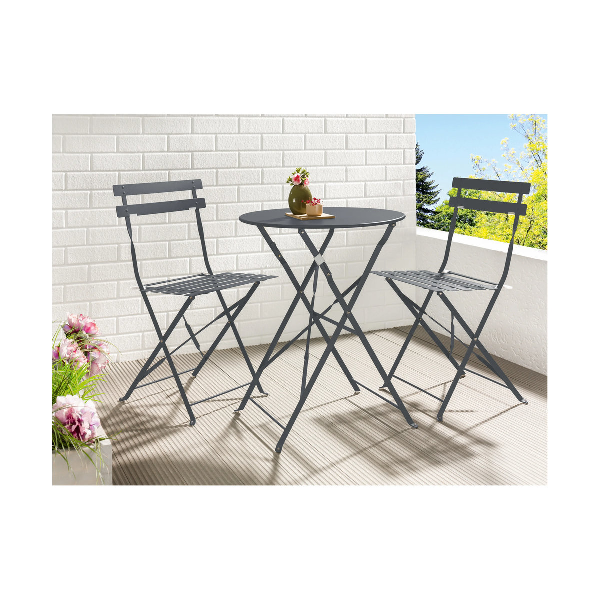 LIVARNO HOME Bistroset Gartenmöbel-Set aus Metall, 3-teilig, Grün Anthrazit - Bild 2