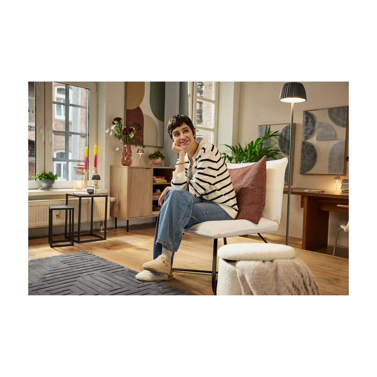 LIVARNO HOME LED-Akku-Stehleuchte mit Touch-Dimmer und USB-Ladefunktion in Lamellen-Optik, Warmweiß - Bild 3