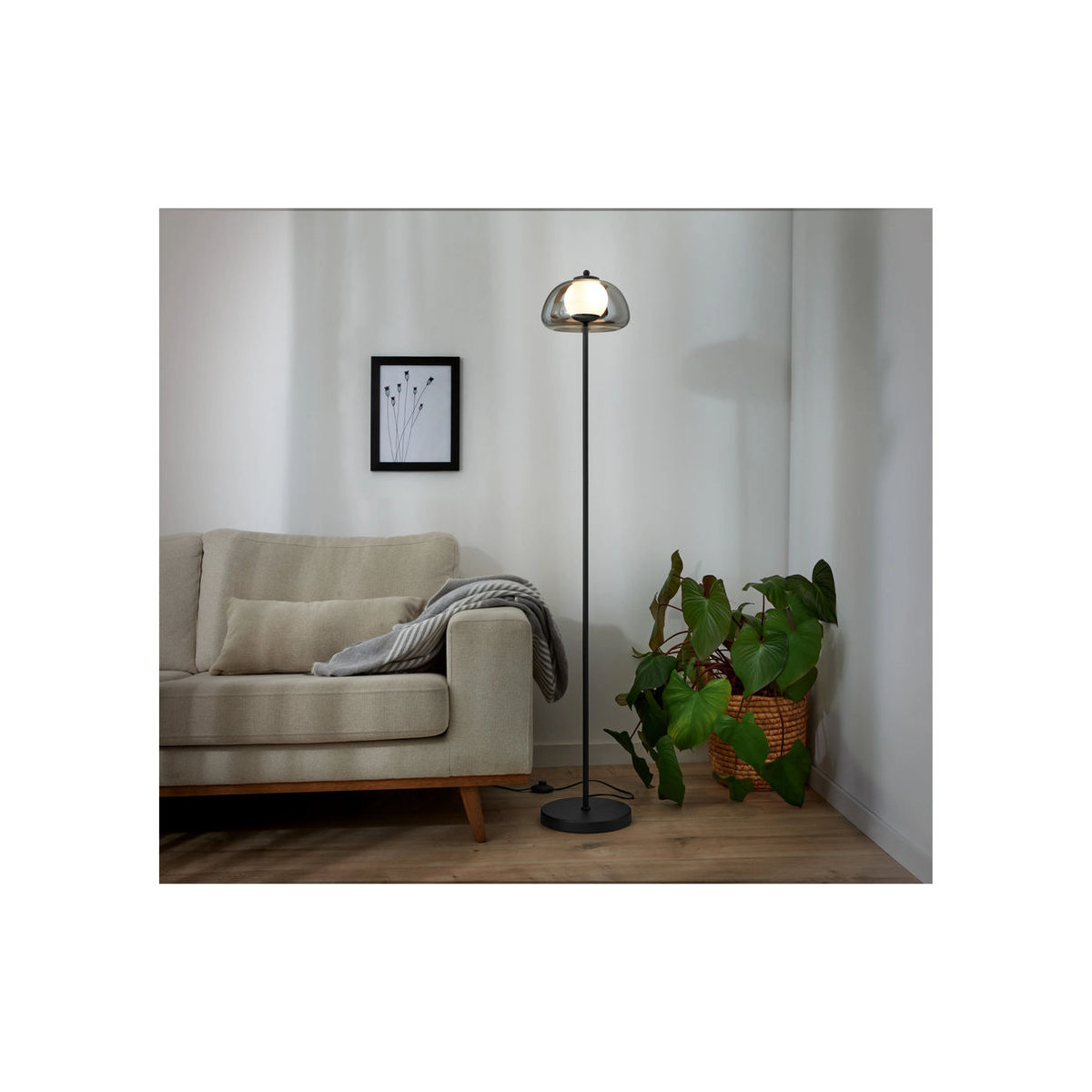 LIVARNO HOME LED-Stehleuchte in Schwarz mit Lampenschirm aus Grauglas und Stahl, Modernes Design, G9 Fassung - Bild 4