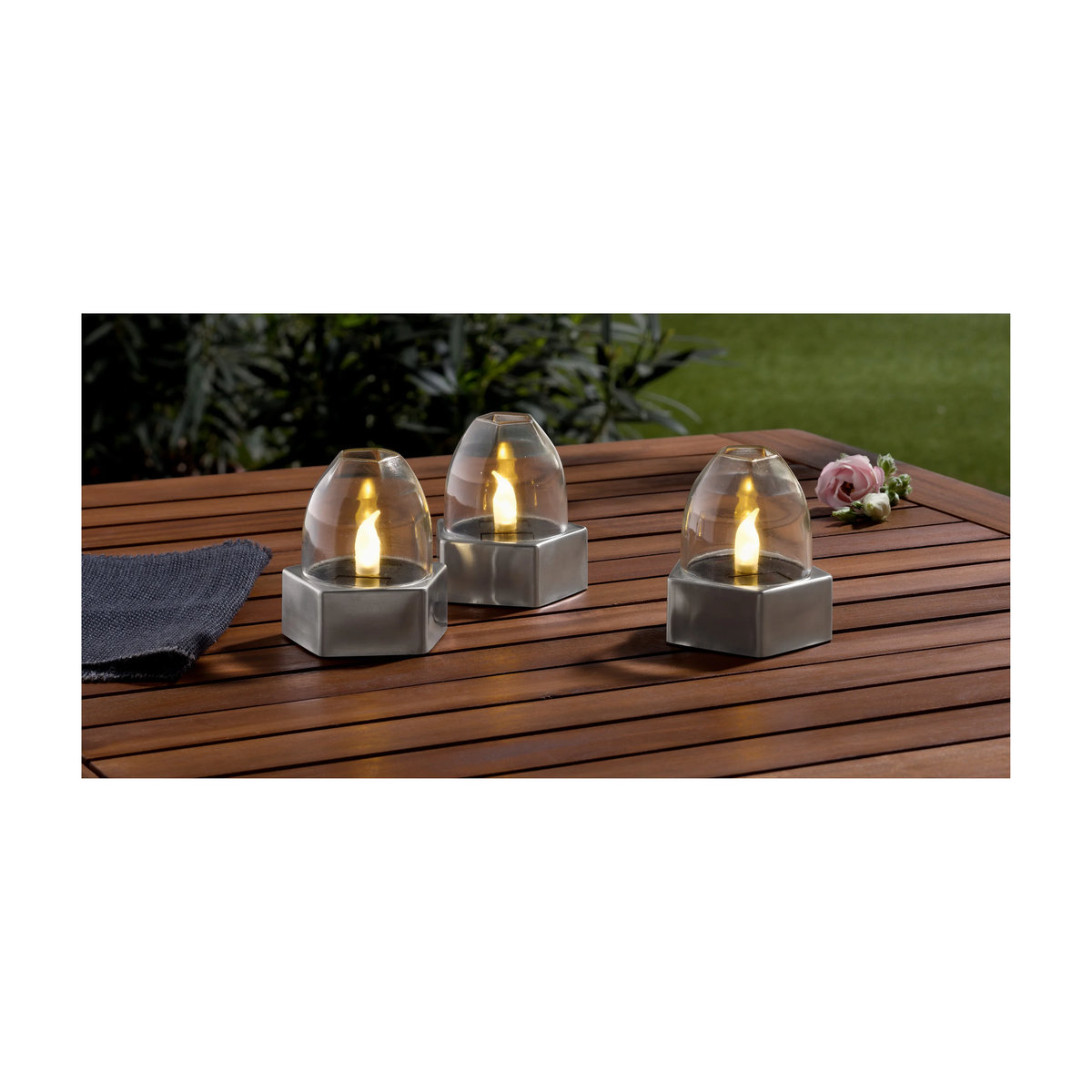 LIVARNO HOME Solarleuchte 3er Set LED Warmweiß in Anthrazit und Silber aus Edelstahl und Glas mit IP44 Schutzart - Bild 2