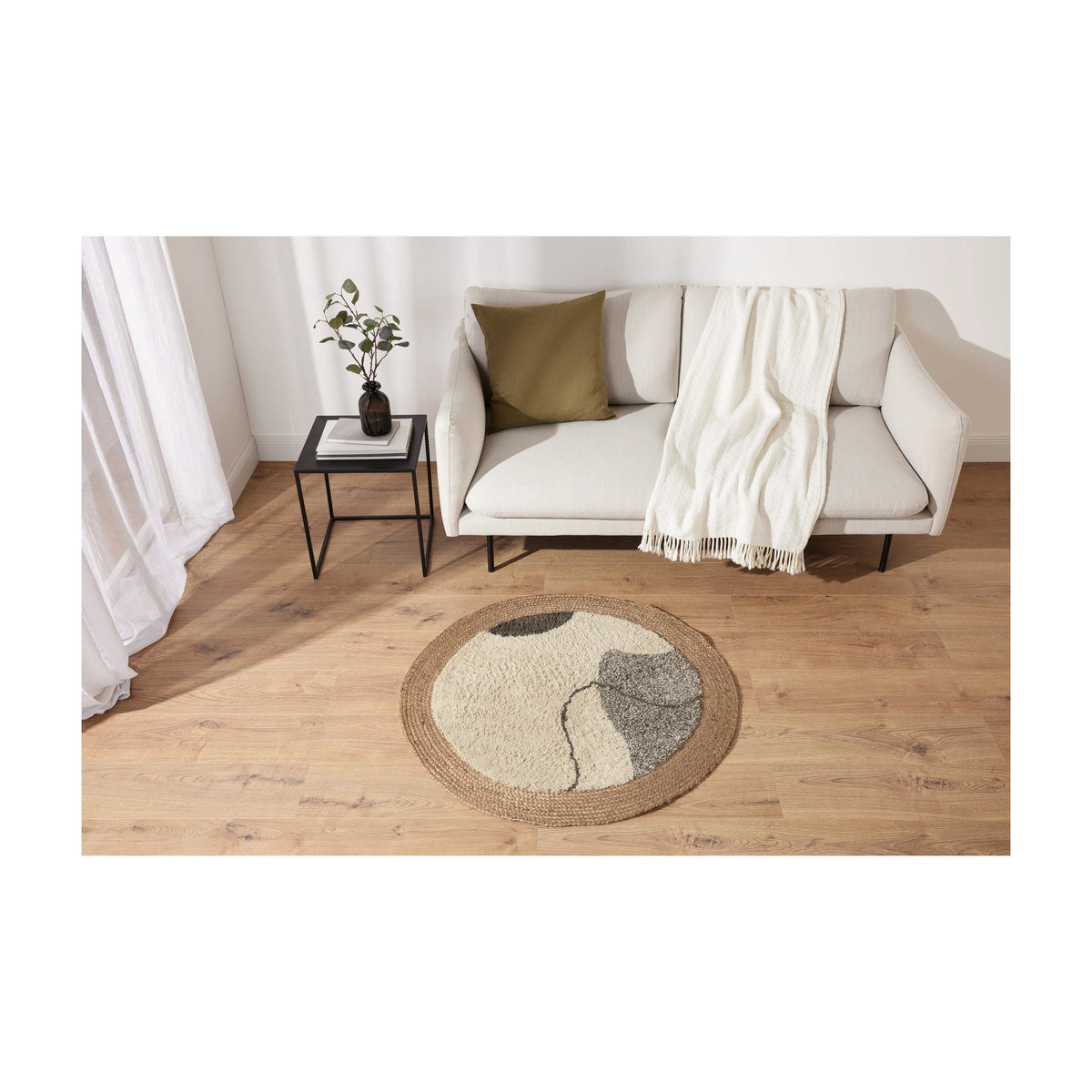 LIVARNO HOME Teppich beige rund tufted B: 120 cm, T: 66,5 cm, Durchmesser: 100 cm - Bild 2