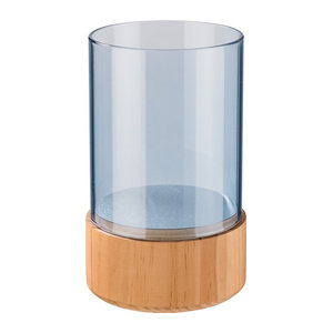LIVARNO HOME Windlicht Blau aus Glas und Holz im skandinavischen Design für Stumpenkerzen