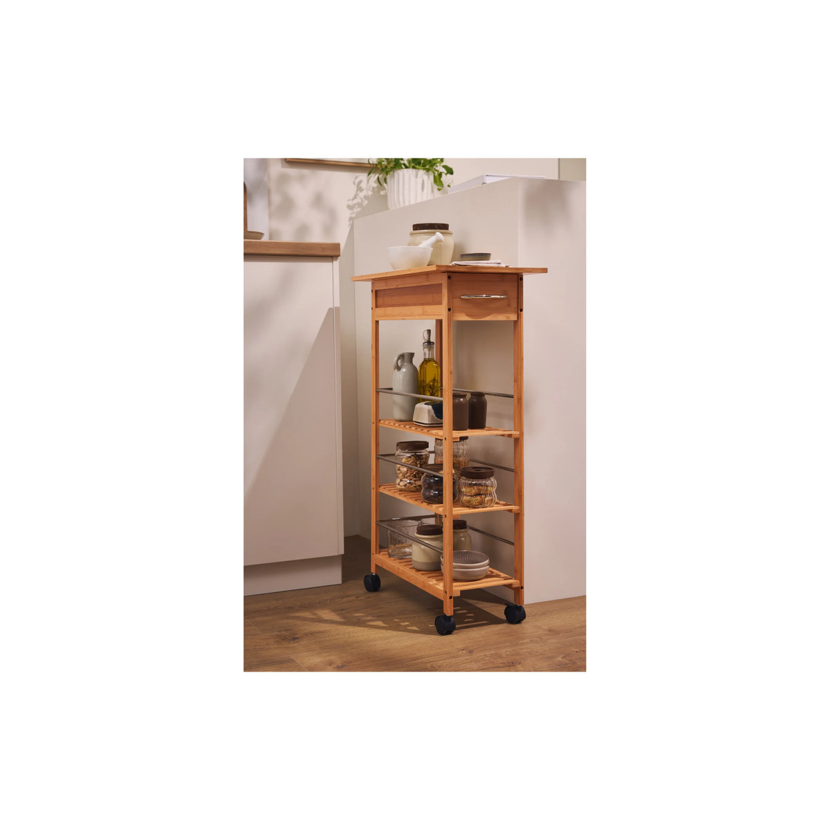 LIVARNO Küchen-Nischenwagen Bambus in Braun Natur, B/T/H: 54,5 x 29,5 x 86 cm - Bild 3