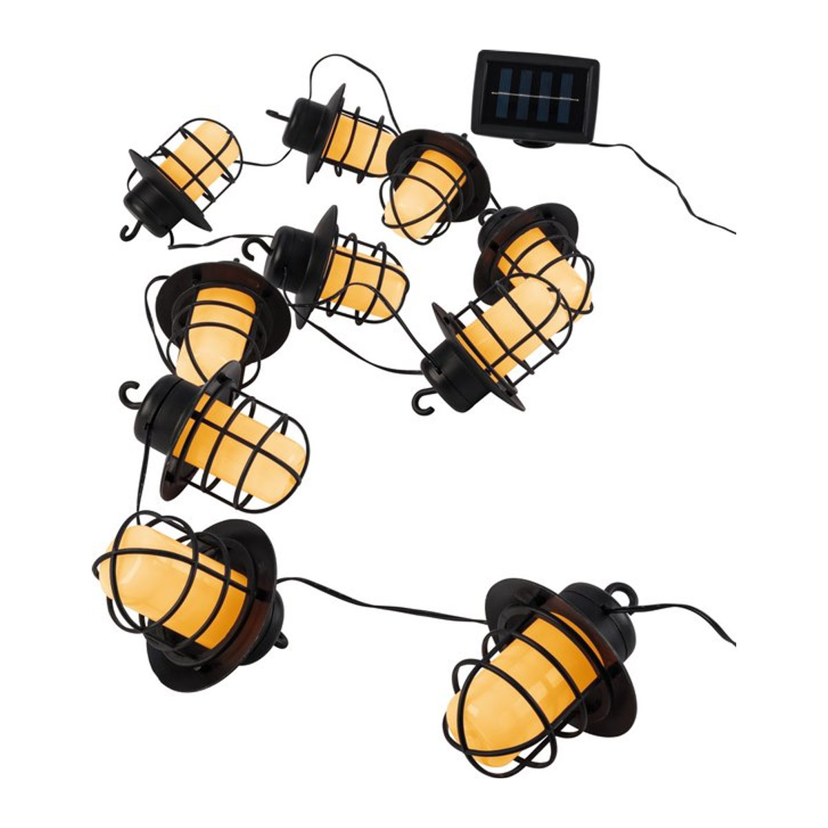 LIVARNO Solar Lichterkette mit Flammeneffekt und 100 warmweißen LEDs, Mini Laterne in Schwarz und Bernsteinfarben, IP44 wetterfest - Bild 1