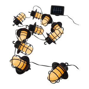 LIVARNO Solar Lichterkette mit Flammeneffekt und 100 warmweißen LEDs, Mini Laterne in Schwarz und Bernsteinfarben, IP44 wetterfest