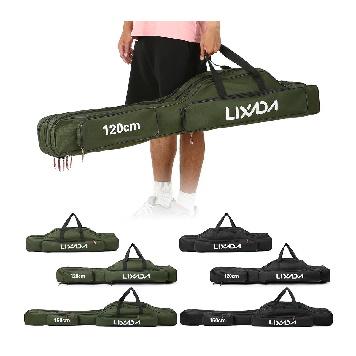 Lixada 3-lagige Angelruten-Tasche mit Tackle-Aufbewahrung für Angelrollen, Camouflage, 120 cm - Bild 2