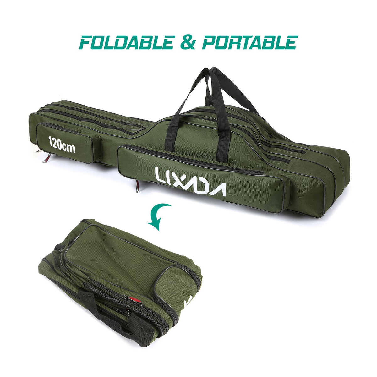 Lixada 3-lagige Angelruten-Tasche mit Tackle-Aufbewahrung für Angelrollen, Camouflage, 120 cm - Bild 4