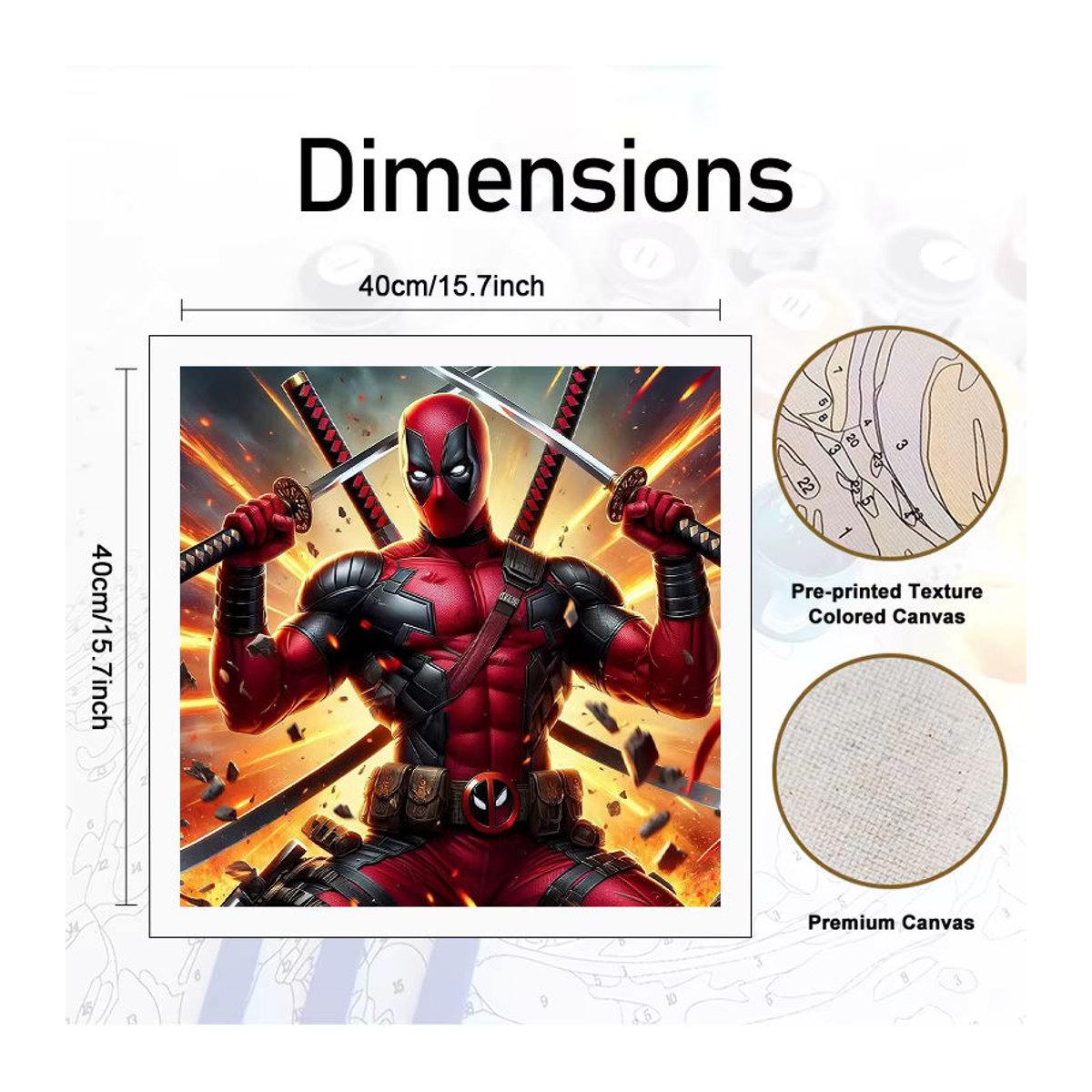 Lizenziertes Digitales Ölgemälde-Set von Beast Kingdom mit Marvel's Deadpool in Kampfpose, Farbe Rot, B/H: 40 x 40 cm - Bild 2