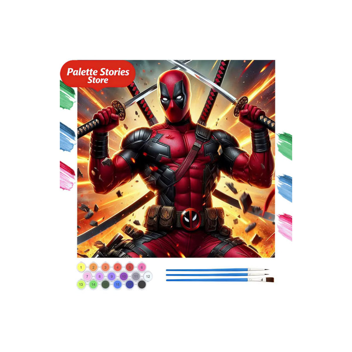Lizenziertes Digitales Ölgemälde-Set von Beast Kingdom mit Marvel's Deadpool in Kampfpose, Farbe Rot, B/H: 40 x 40 cm - Bild 6