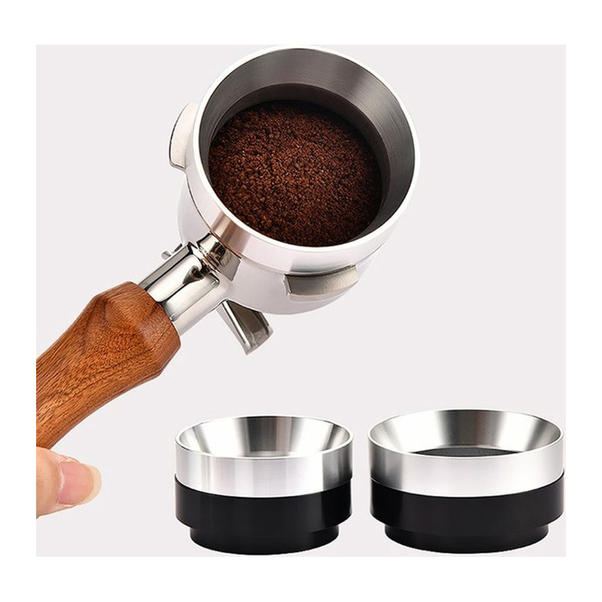 LKW3MOSHI Magnetischer Kaffee Dosierring aus Metall in Silber für Delonghi und Breville Siebträger Espresso Zubehör - Bild 1