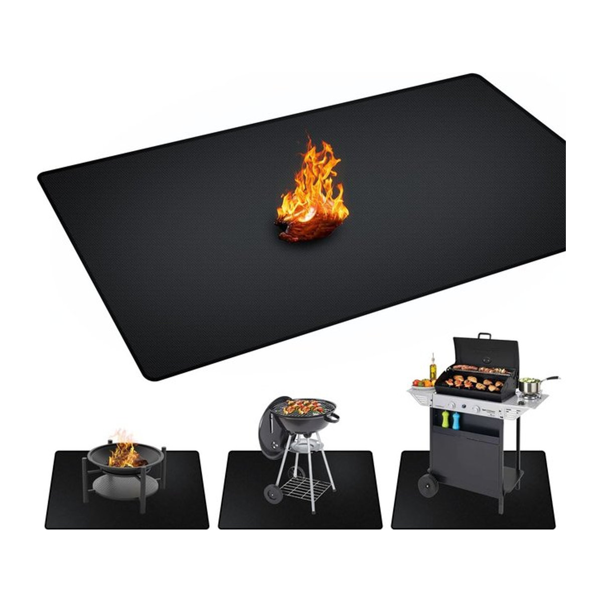 LMETJMA Grillunterlage aus Fiberglas, doppelseitige feuerfeste und ölbeständige Schutzmatte für Feuerstelle und Kamin - Bild 1
