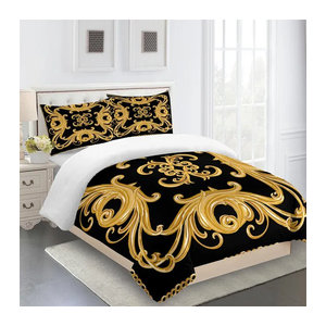 Lodestar 3-teiliges Bettwäsche-Set mit geometrischem Design in Schwarz und Gold inklusive Tagesdecke und Reißverschluss-Verschluss