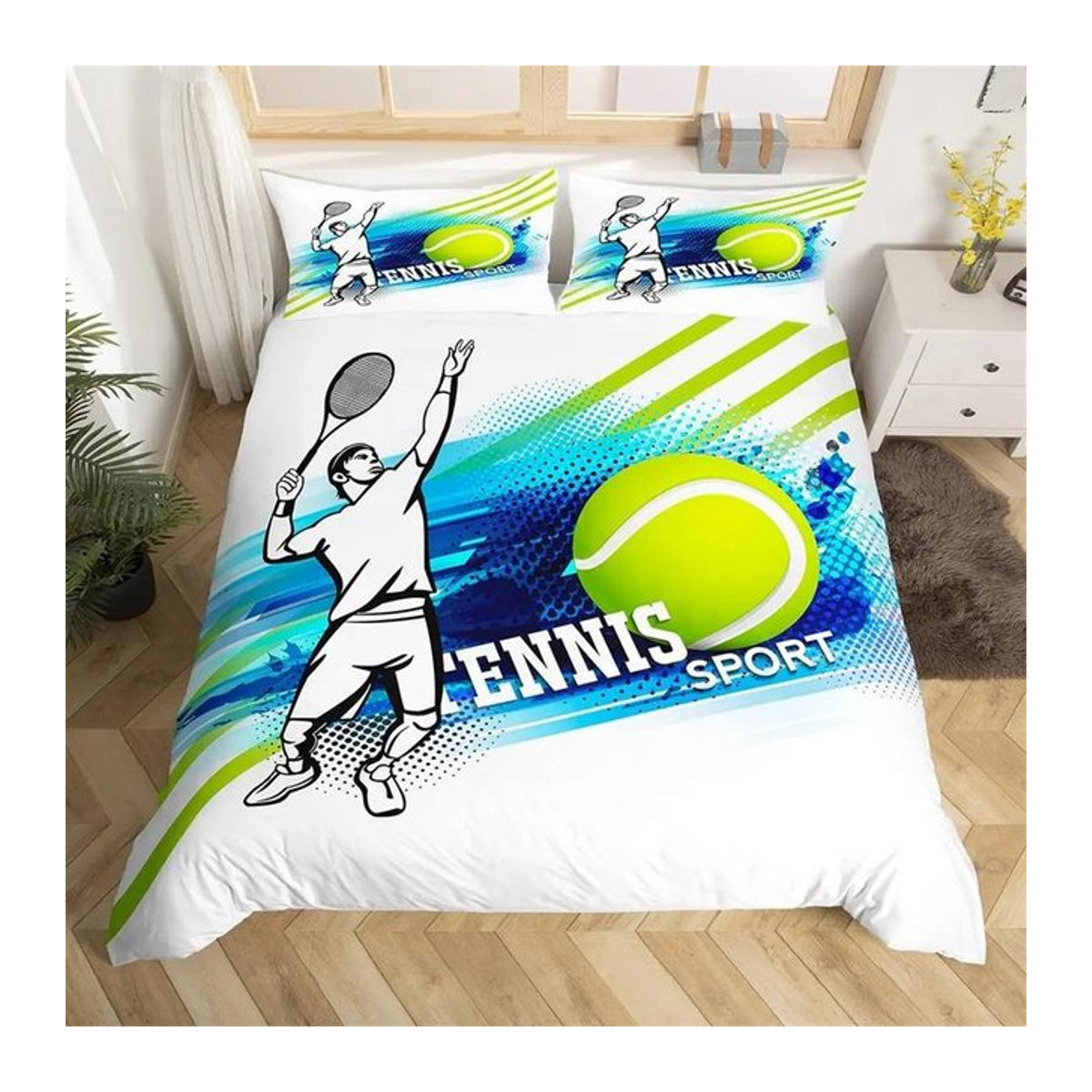 Lodestar Bettwäsche-Set mit Tennisplatz-Print in Gelb und Weiß, 3-teilig, B/H: 180 x 210 cm - Bild 1