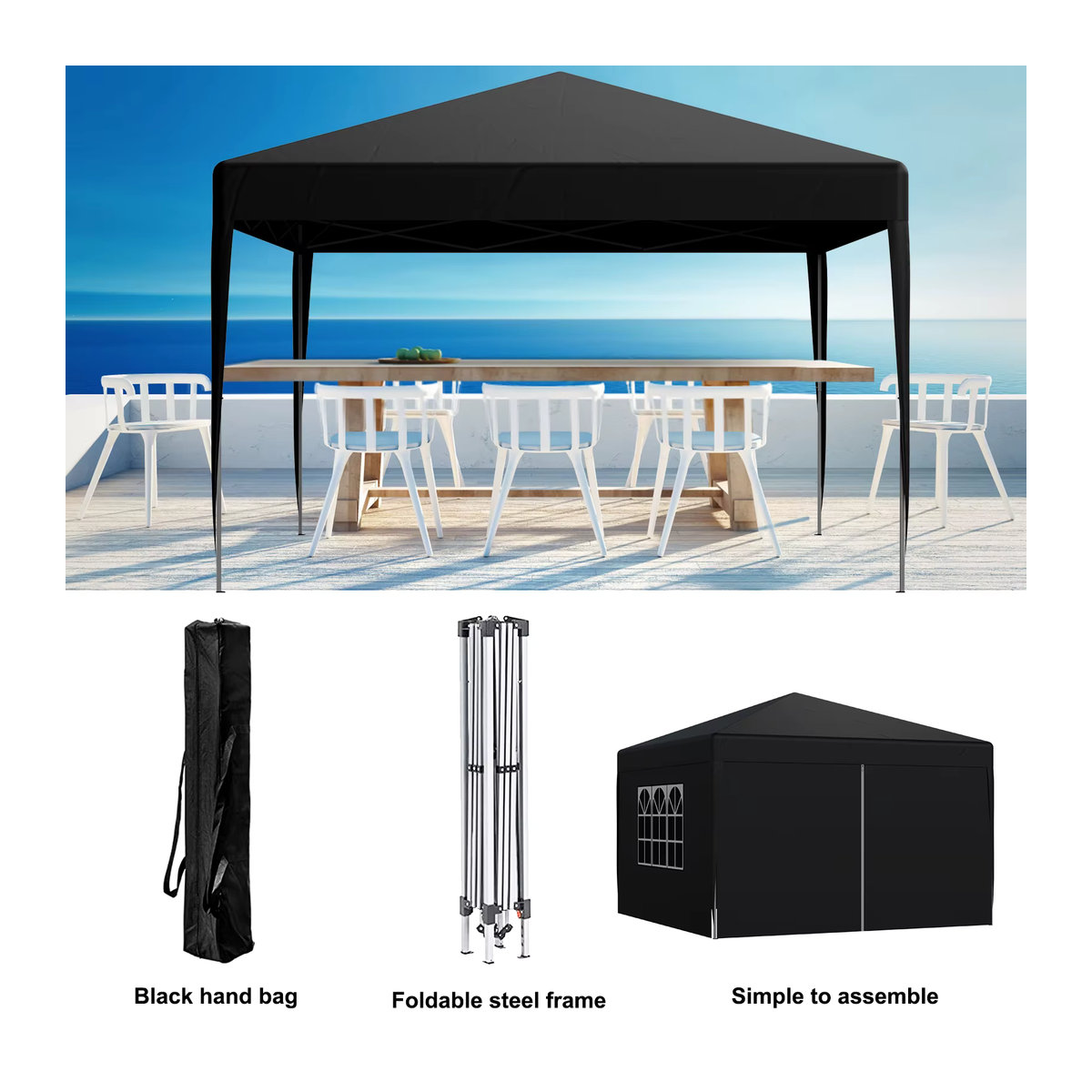LOEFME Pop-Up Pavillon 3x3m Outdoor-Partyzelt mit Fenstern, wasserdicht und UV-Sonnenschutz, tragbares Pavillon-Zelt - Bild 3