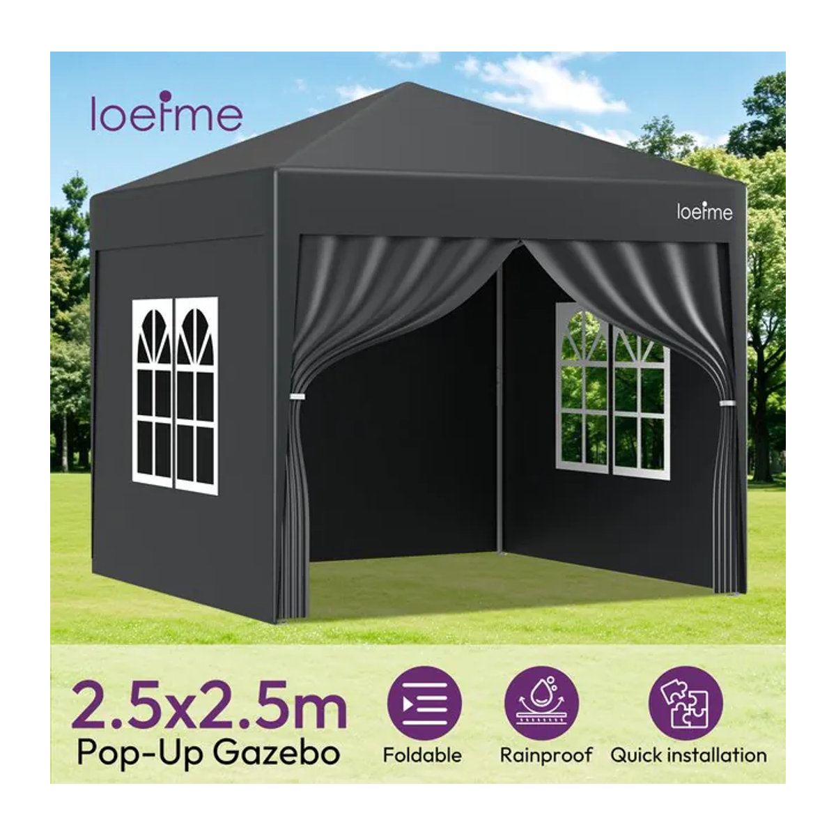LOEFME Pop-Up Pavillon Garten Wasserdichtes Outdoor-Zelt Sonnenschutz Campingzelt B x T: 2,5 x 2,5 m - Bild 1
