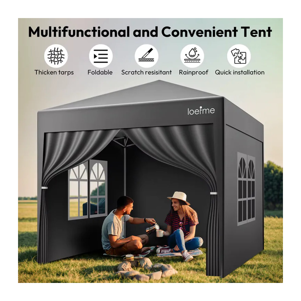 LOEFME Pop-Up Pavillon Garten Wasserdichtes Outdoor-Zelt Sonnenschutz Campingzelt B x T: 2,5 x 2,5 m - Bild 2