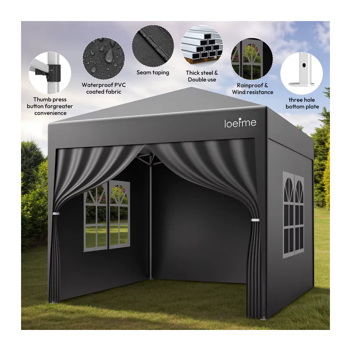 LOEFME Pop-Up Pavillon Garten Wasserdichtes Outdoor-Zelt Sonnenschutz Campingzelt B x T: 2,5 x 2,5 m - Bild 5