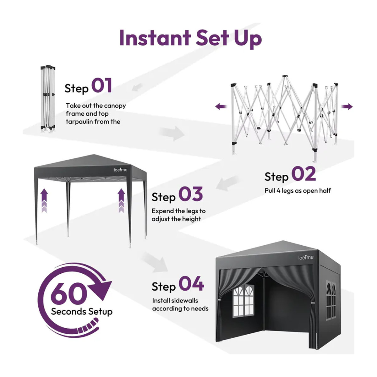 LOEFME Pop-Up Pavillon Garten Wasserdichtes Outdoor-Zelt Sonnenschutz Campingzelt B x T: 2,5 x 2,5 m - Bild 6