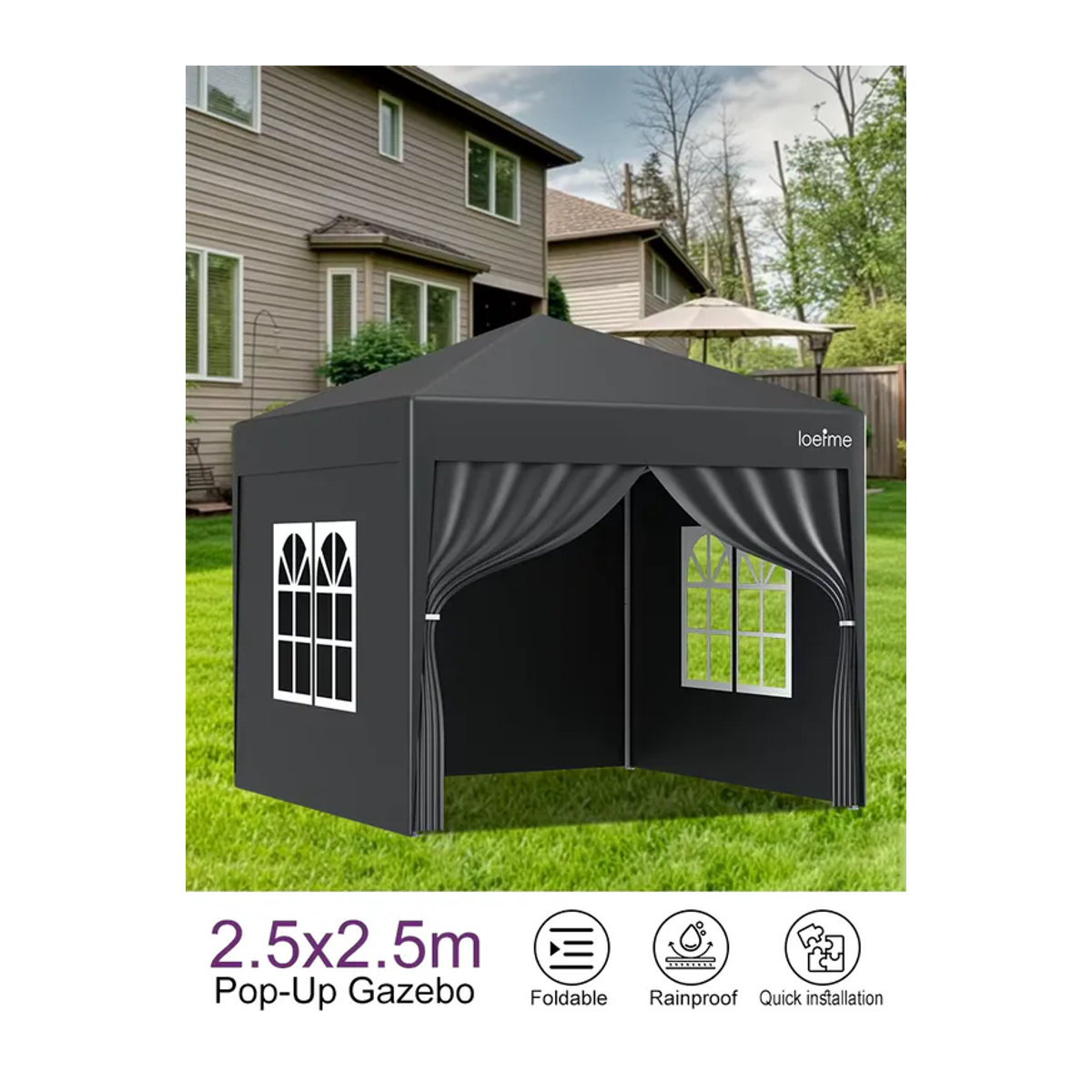 LOEFME Pop-Up Pavillon Garten Wasserdichtes Outdoor-Zelt Sonnenschutz Campingzelt B x T: 2,5 x 2,5 m - Bild 7
