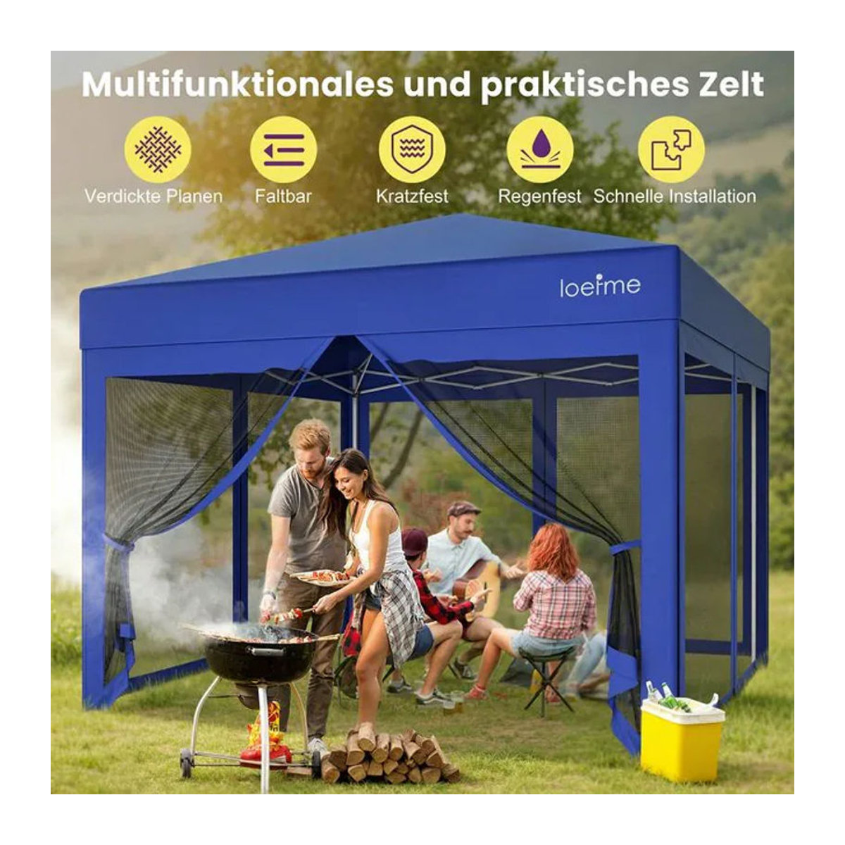 Loefme Schwerlast-Festzelt mit Netzseitenwänden, wasserdicht und sonnensicher, B/T: 3 x 3 m - Bild 1