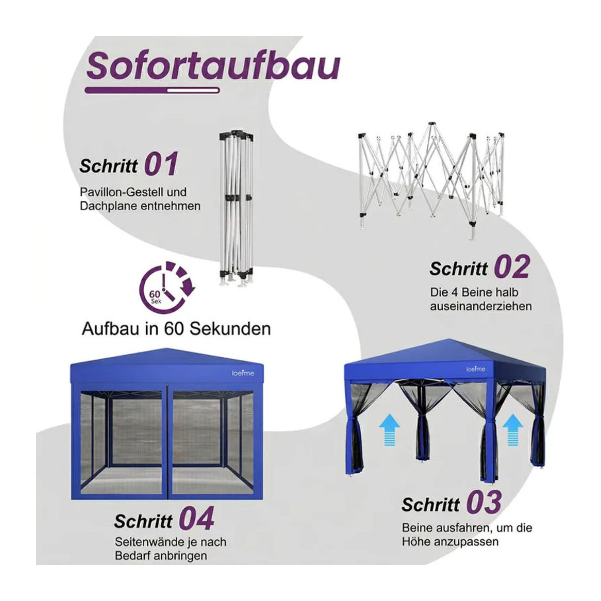 Loefme Schwerlast-Festzelt mit Netzseitenwänden, wasserdicht und sonnensicher, B/T: 3 x 3 m - Bild 4