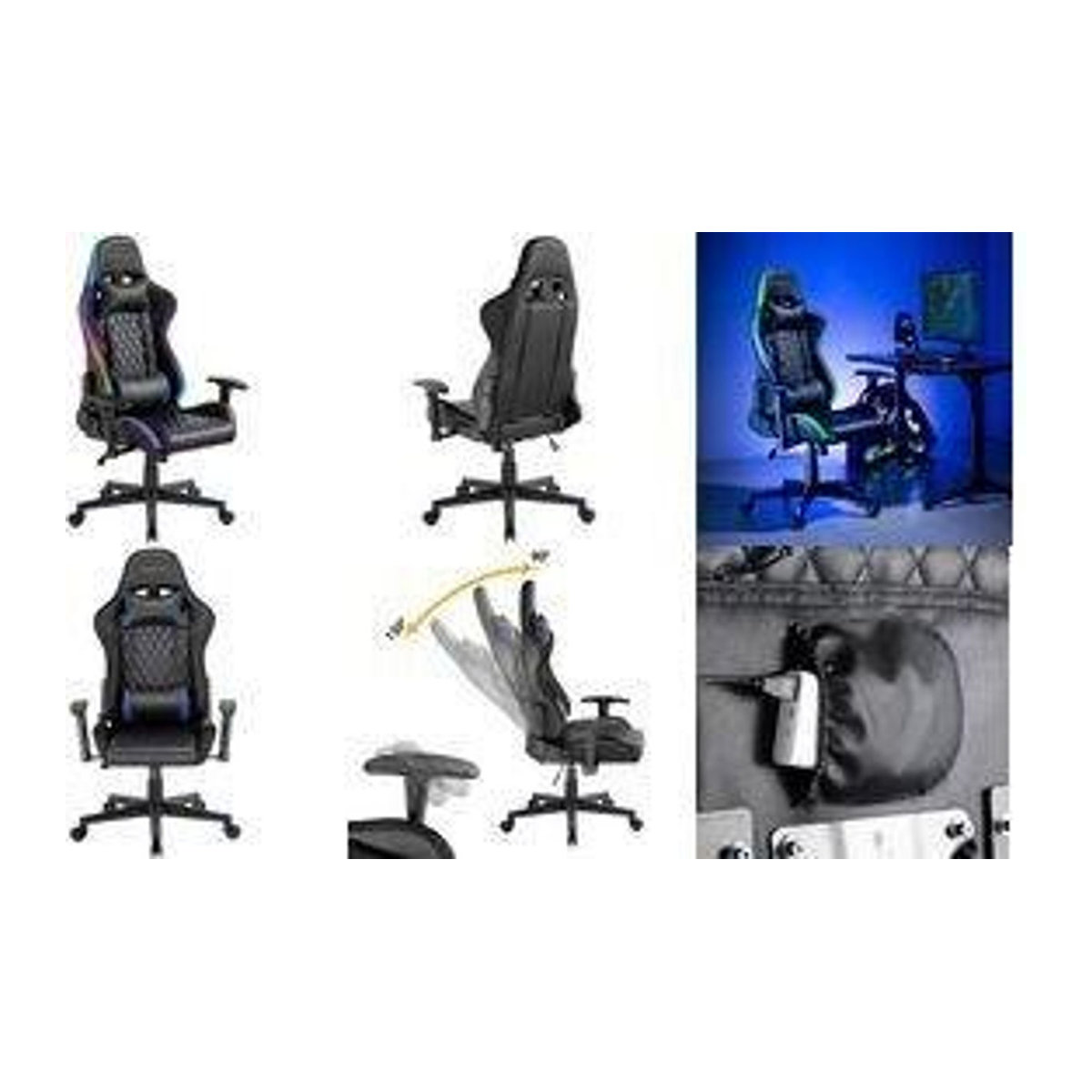 LogiLink Gamingstuhl aus Kunstleder in Schwarz, Blau, Rot und Bunt mit RGB-Beleuchtung und Kopfstütze, belastbar bis 150 kg - Bild 2