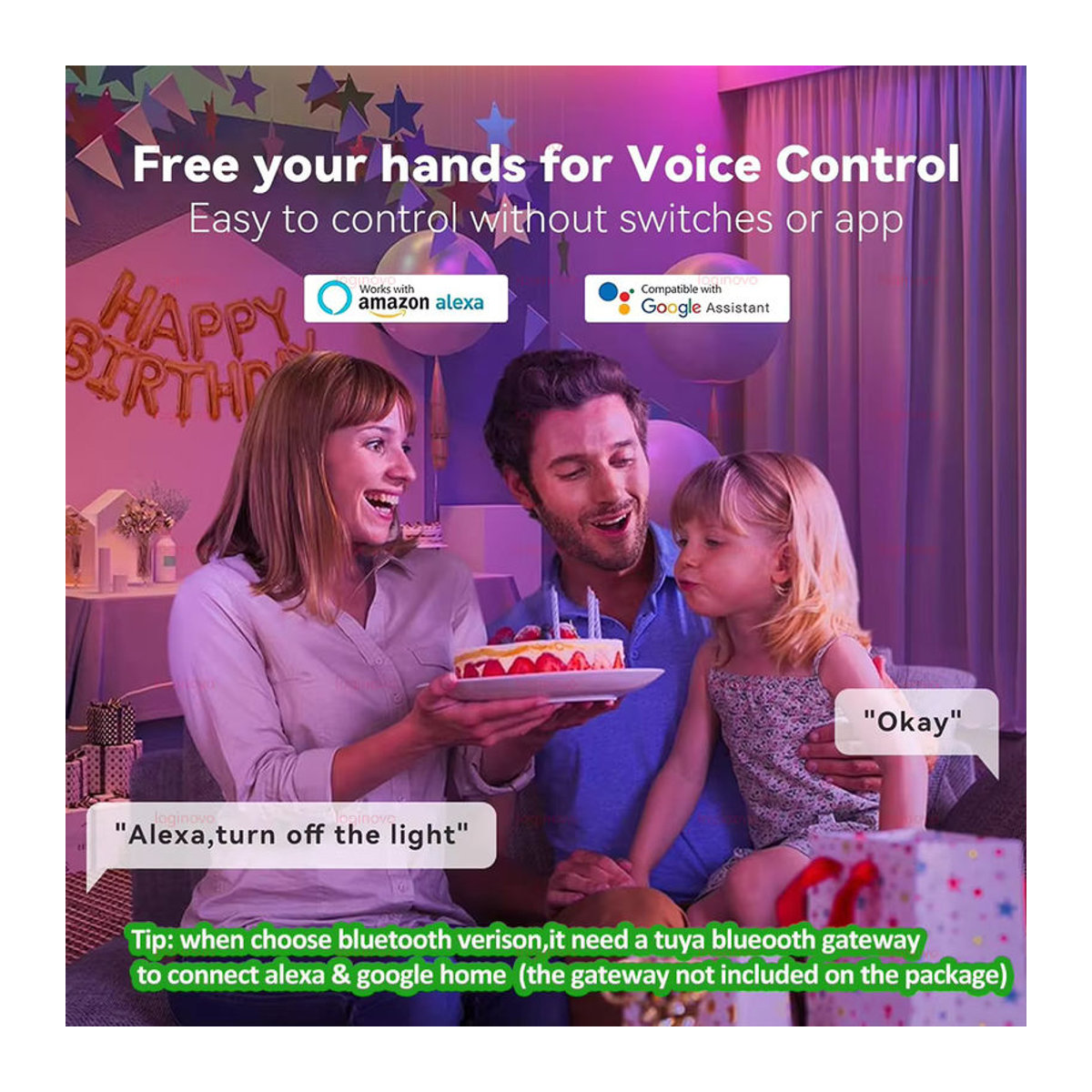 Loginovo Smart-Lampe E27 RGB RGBCW Dimmbare LED Glühbirne mit Bluetooth und WiFi für Alexa Google Home und Tuya Smart Leben, Bunt, 15W/20W - Bild 2