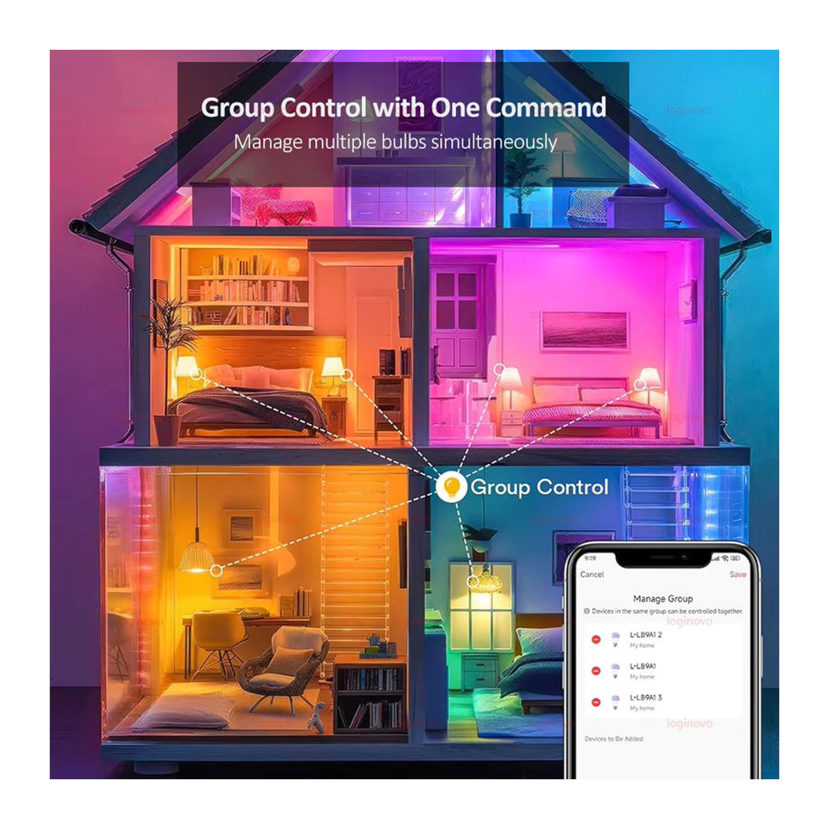 Loginovo Smart-Lampe E27 RGB RGBCW Dimmbare LED Glühbirne mit Bluetooth und WiFi für Alexa Google Home und Tuya Smart Leben, Bunt, 15W/20W - Bild 3