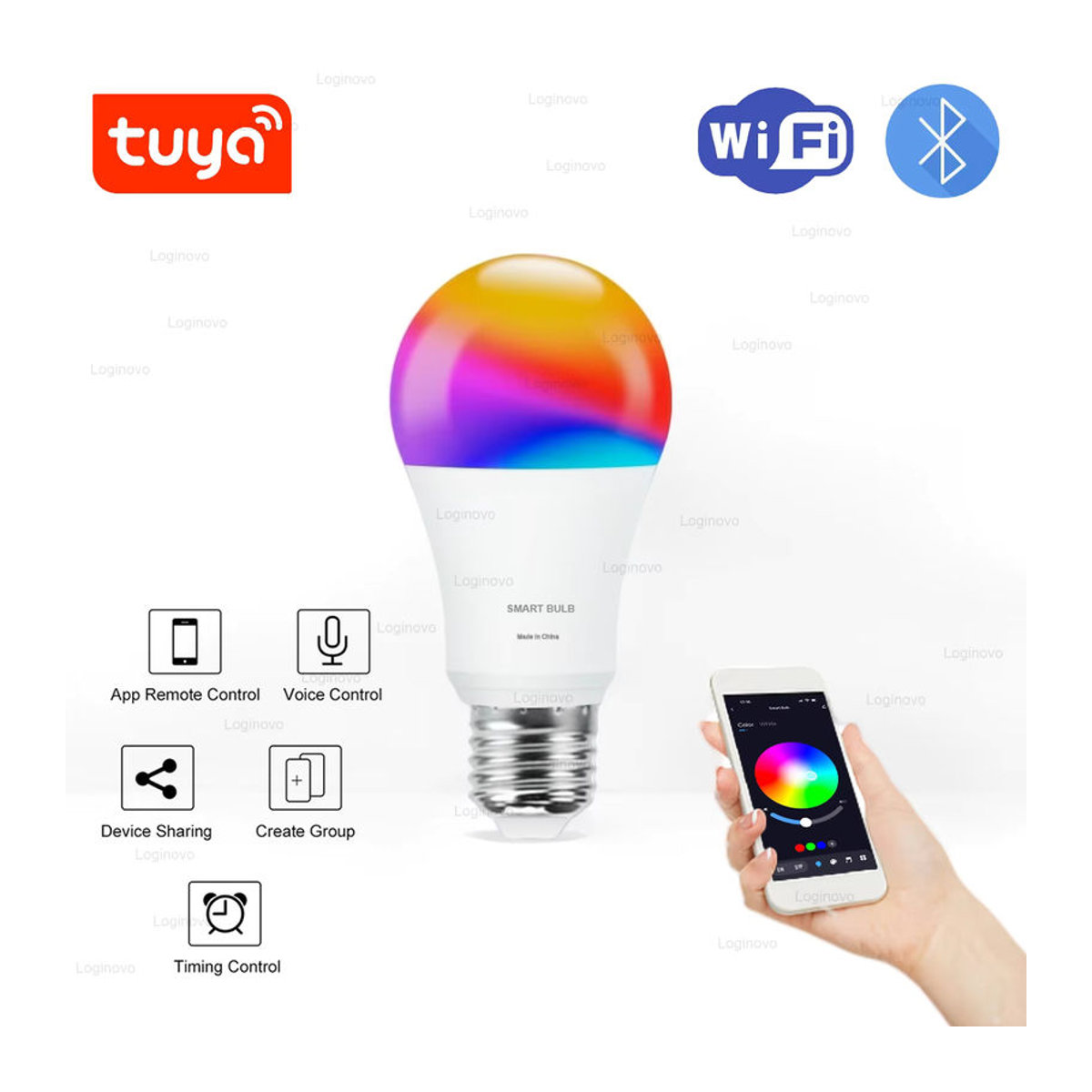 Loginovo Smart-Lampe E27 RGB RGBCW Dimmbare LED Glühbirne mit Bluetooth und WiFi für Alexa Google Home und Tuya Smart Leben, Bunt, 15W/20W - Bild 4
