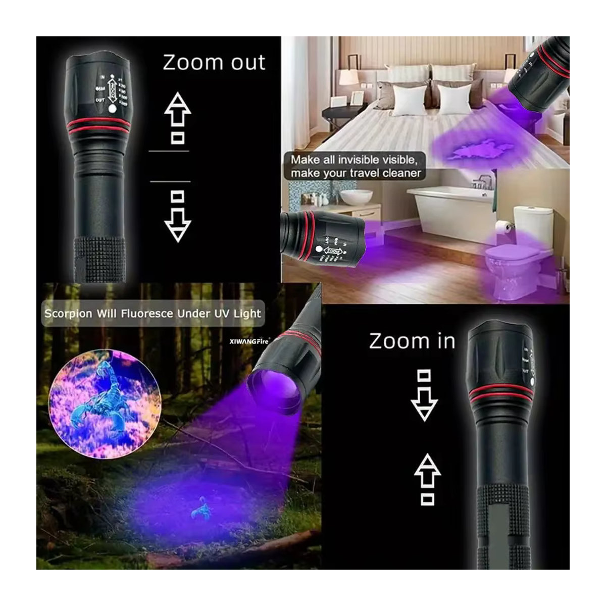 LONGRIVER T6 LED UV-Taschenlampe, USB wiederaufladbar und zoombar, violettes Licht für Detektionsaufgaben und UV-Ölhärtung - Bild 2