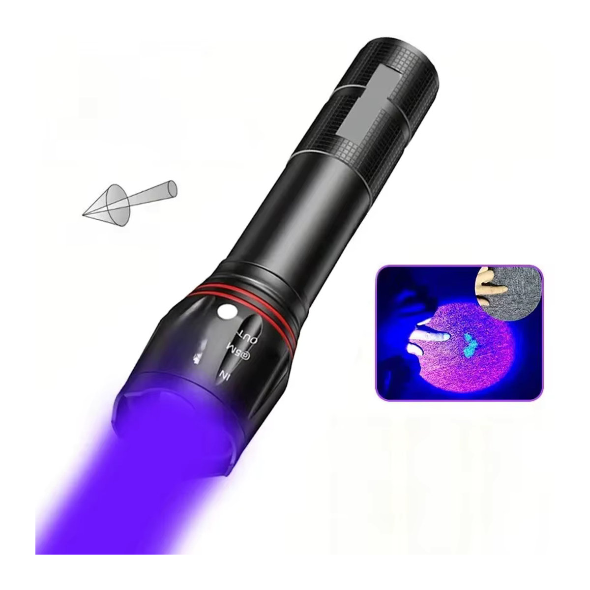 LONGRIVER T6 LED UV-Taschenlampe, USB wiederaufladbar und zoombar, violettes Licht für Detektionsaufgaben und UV-Ölhärtung - Bild 7
