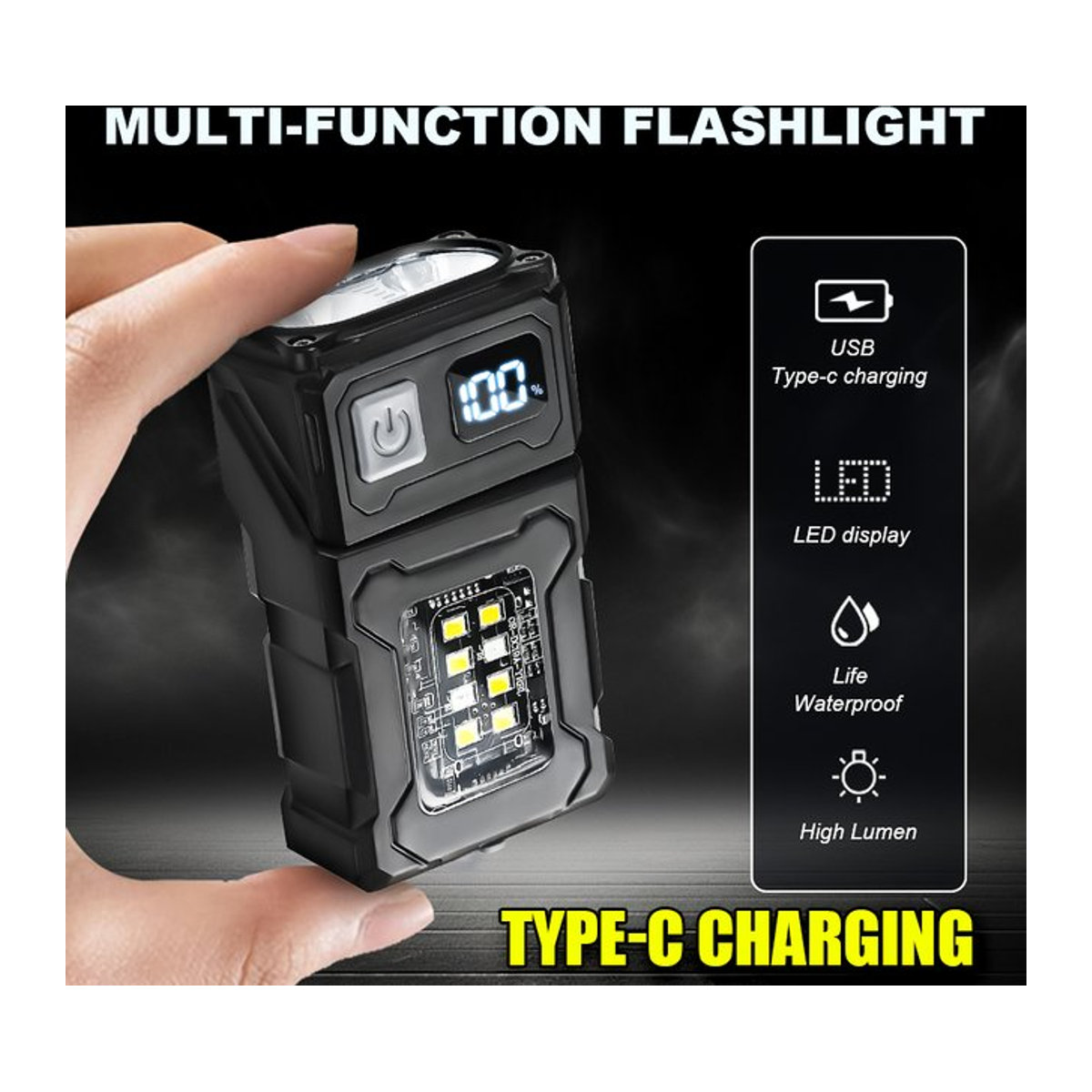 LONGRIVER Tragbare LED-COB-Taschenlampe mit Kopfdrehung und Magnetfunktion, USB wiederaufladbar mit eingebautem Akku für Outdoor und Camping - Bild 1