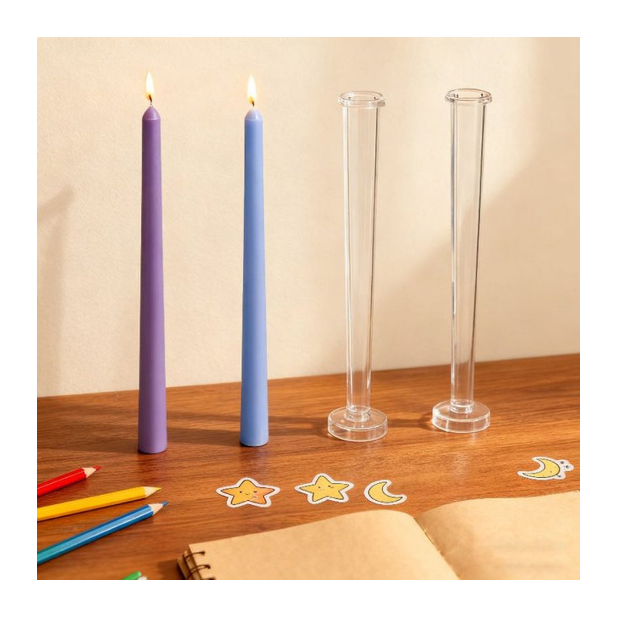 LONTL DIY Kerzen-Set aus Kunststoff und Wachs in Lila, Runde Stabkerzen für handgemachte Geschenke, Länge: 25,5 cm bis 30 cm - Bild 1