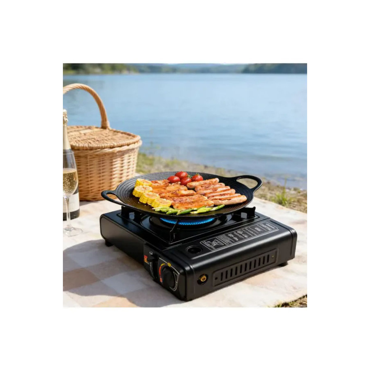 Loobiiny Gaskocher Außengrill in Schwarz aus Metall mit Auffangschale und Topfständer für Camping und Barbecue - Bild 6