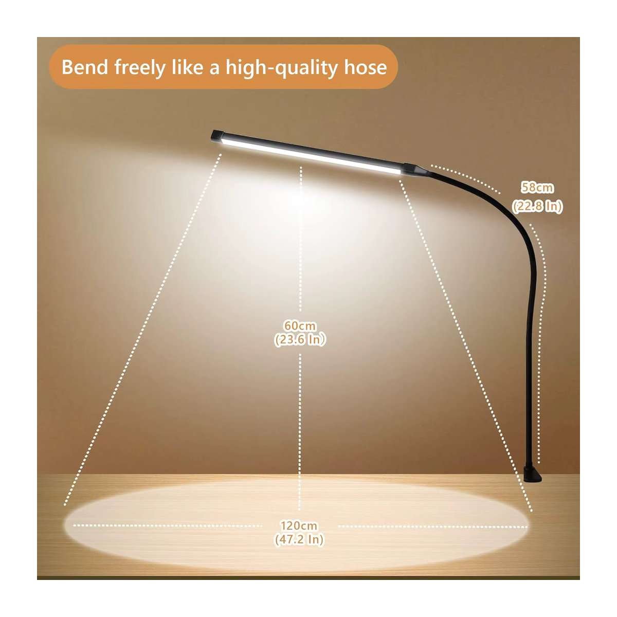 LOOPITYS LED Schreibtischlampe mit Klemme in Schwarz, augenschonende Tischlampe mit 3 Modi, 10 Helligkeitsstufen und flexiblem Schwanenhals aus Metall - Bild 1