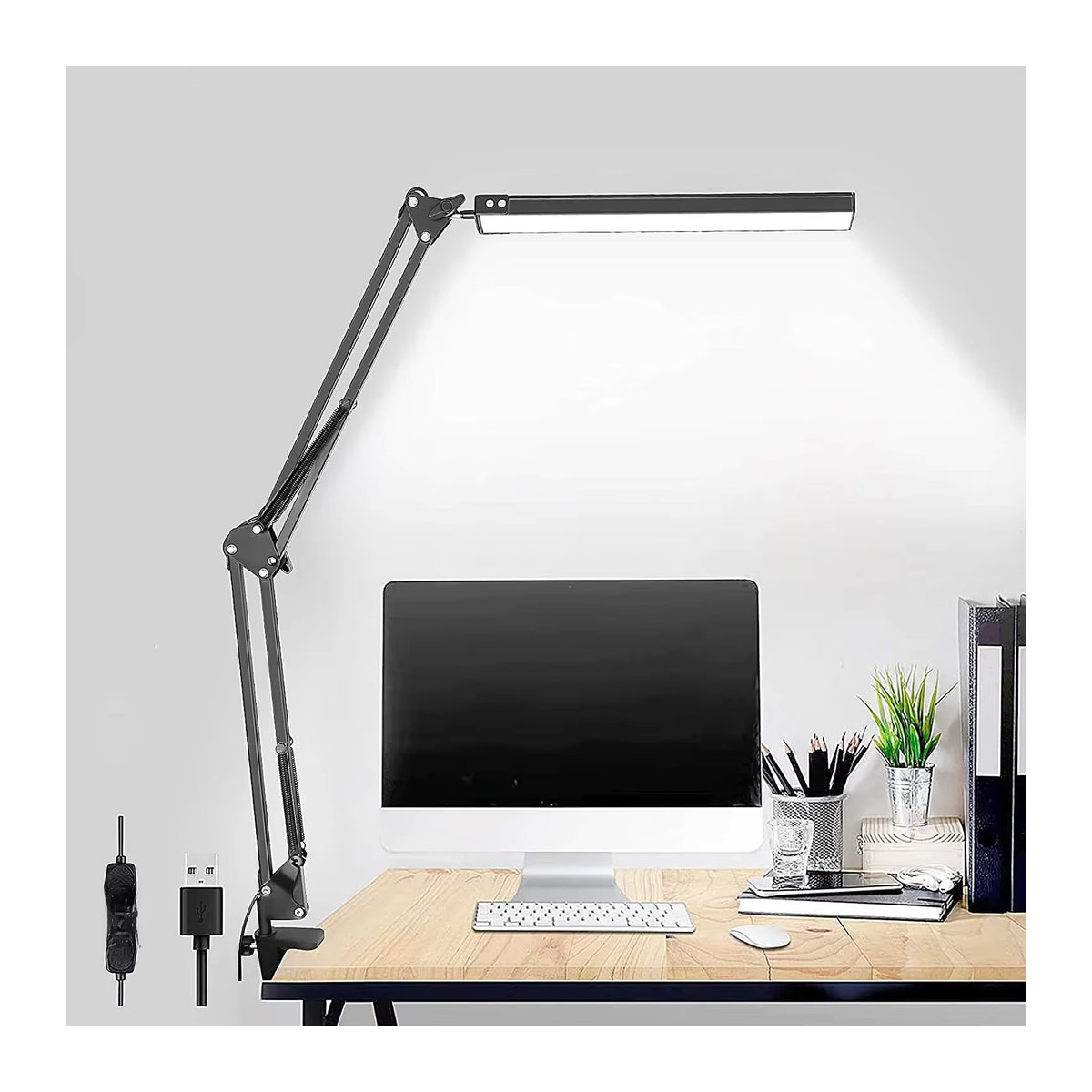 LOOPITYS Schreibtischlampe aus Metall in Schwarz, verstellbare Architektenleuchte mit Klemmhalterung, 3 Farbmodi und Speicherfunktion - Bild 7
