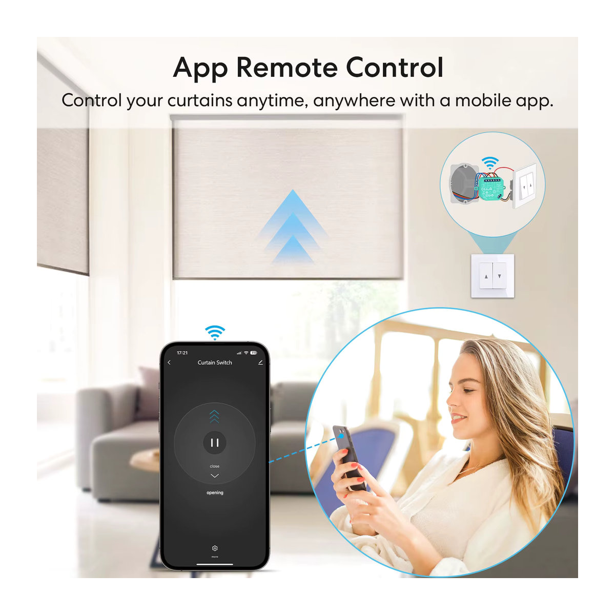 LoraTap Tuya Mini Smart Relay für Rollladen, Vorhänge und Jalousien mit App-Steuerung via Alexa und Google Assistant, Gelb/Bunt - Bild 2