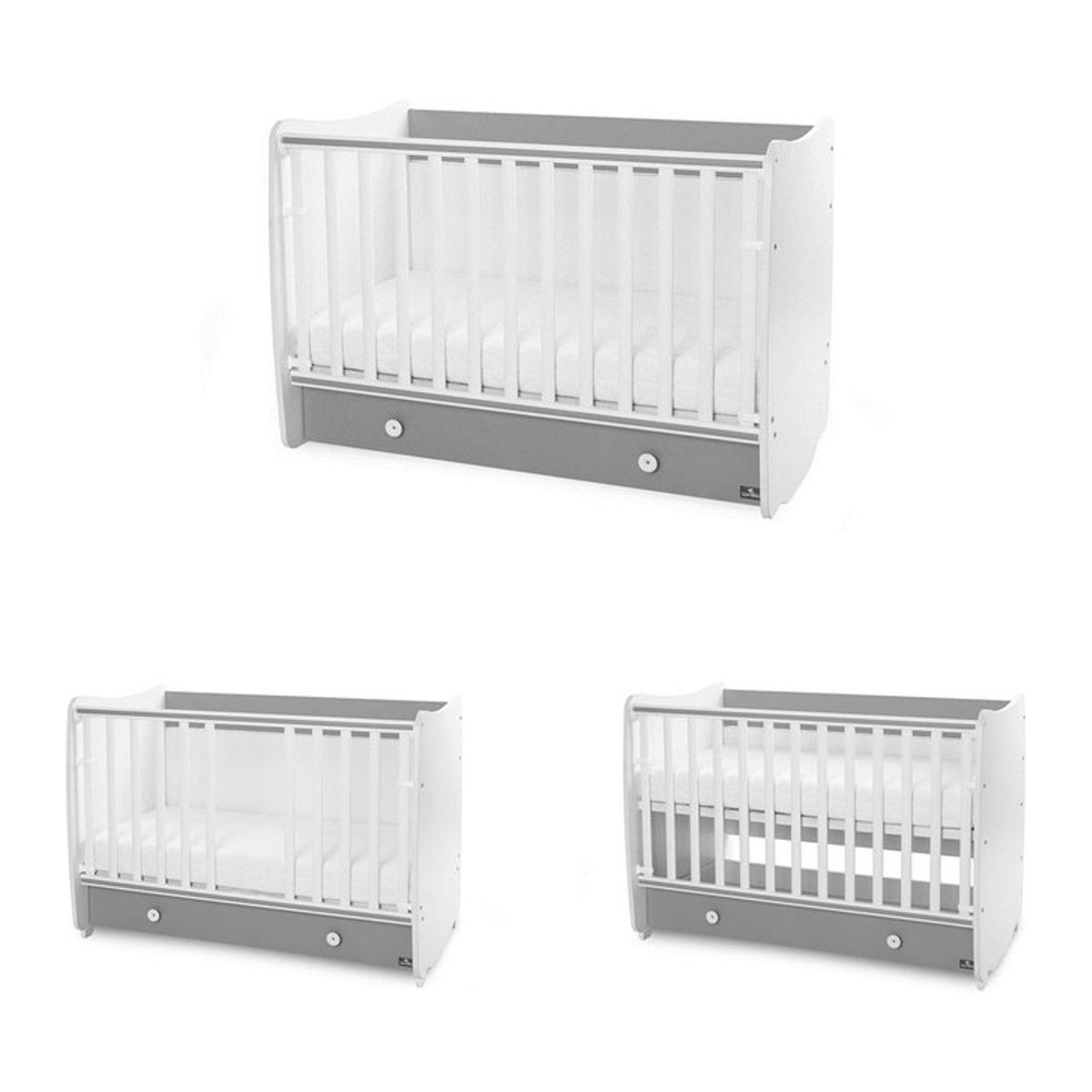 Lorelli Babybett Dream umbaubar in Weiß und Grau, modernes Kinderbett mit Schaukelfunktion, B/T: 120 x 60 cm - Bild 1