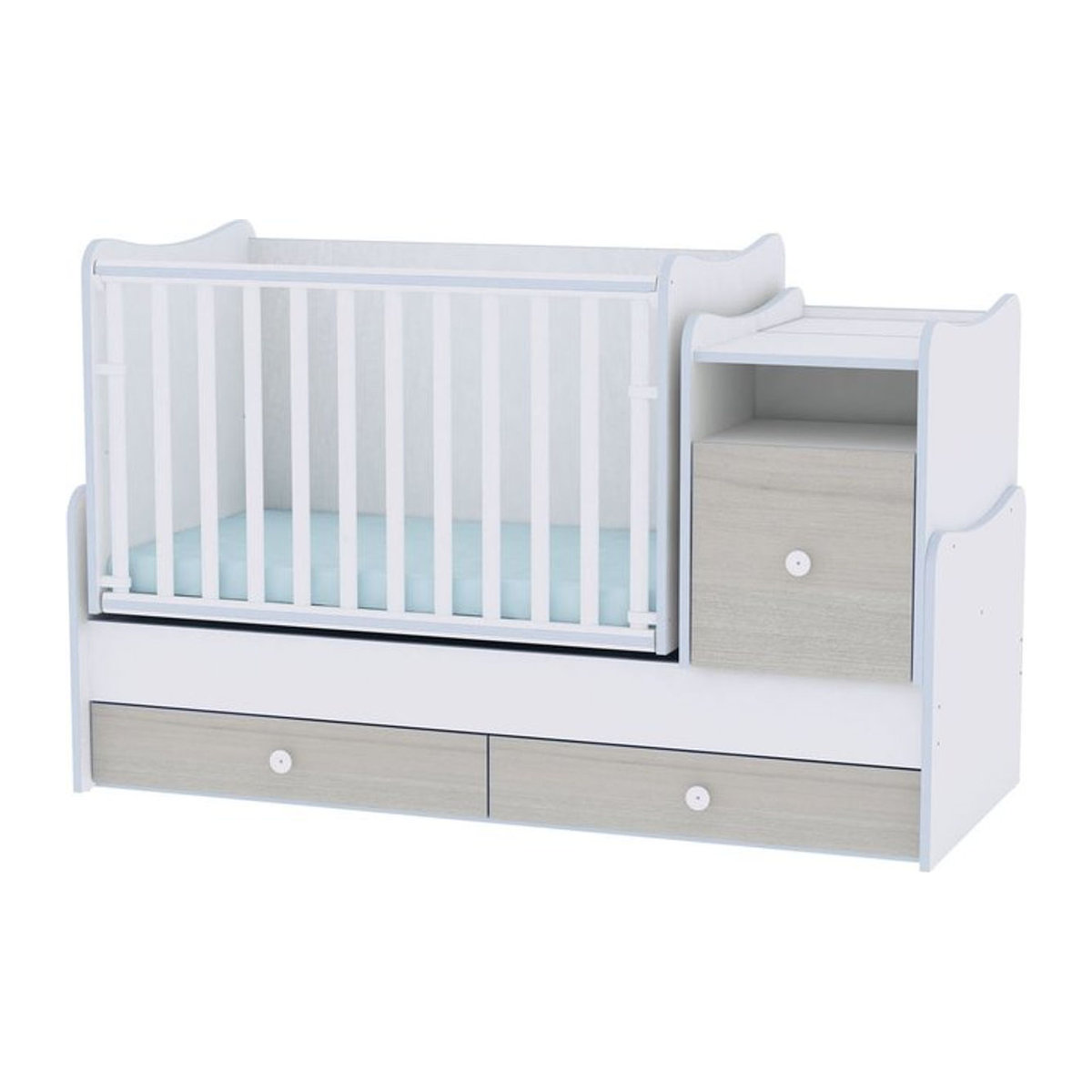 Lorelli Babybett Trend Plus NEW mit Schaukelfunktion, Jugendbett, Kommode und Schreibtisch in Blau und Weiß im modernen Design - Bild 1