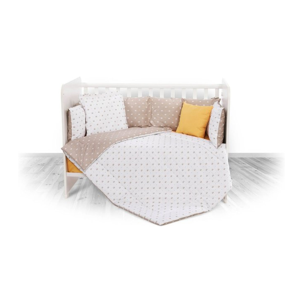 Lorelli Babybettwäsche-Set 5-teilig in Beige mit Kronen-Motiv, Decke 140 x 95 cm, Kissen 43 x 35 cm und Nestchen - Bild 1