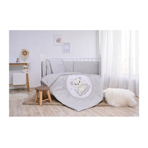 Lorelli Babybettwäsche Set Smile 6-teilig grau Sterne Decke 140 x 95 cm, Kissen 43 x 35 cm, Bett 120 x 60 cm