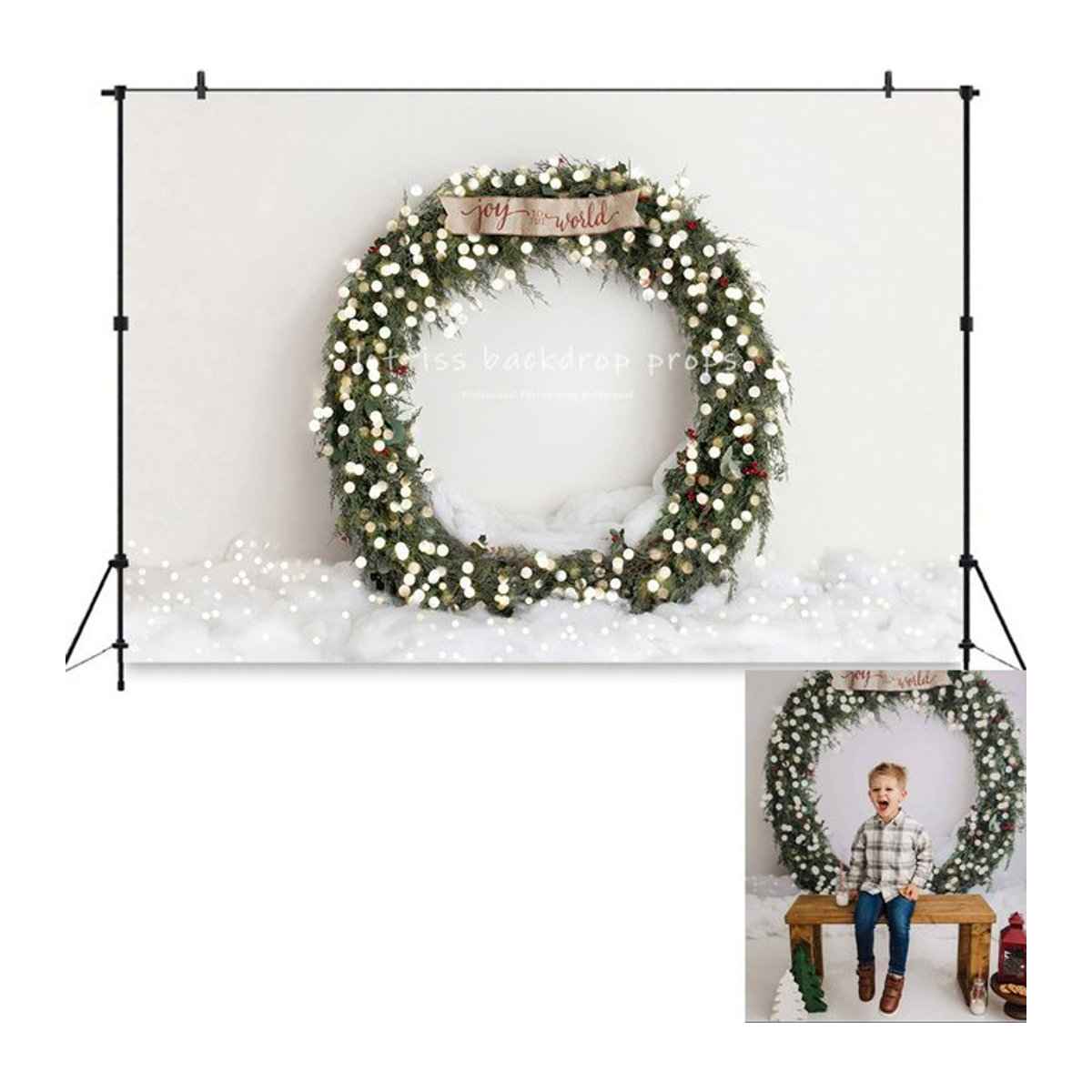 Lottiss Weihnachts-Hintergrund Snowy Xmas Wreath mit Schneeflocken in Weiß für Kinder und Erwachsene als Fotografie-Requisite - Bild 1