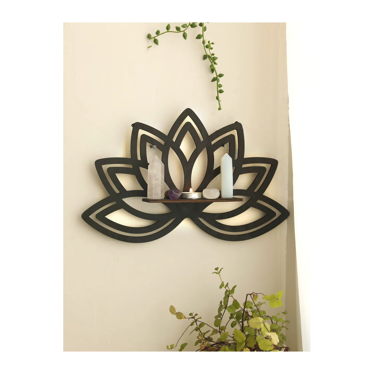 Lotus Wandregal aus Metall in Schwarz für minimalistische Wanddekoration - Bild 4