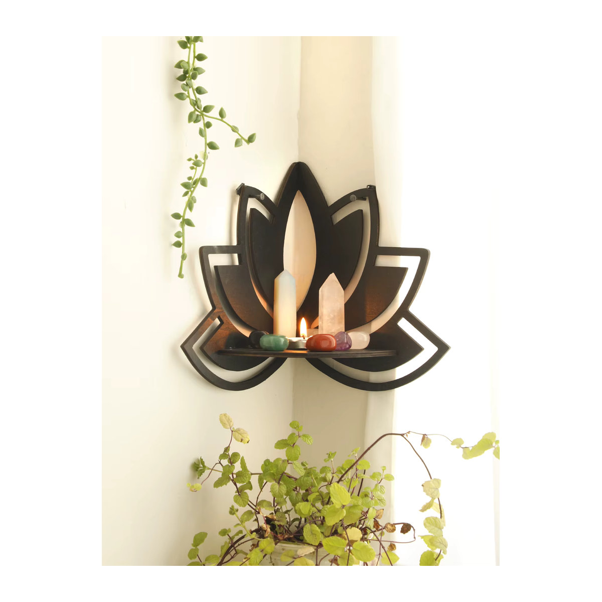 Lotus Wandregal aus Metall in Schwarz für minimalistische Wanddekoration - Bild 5