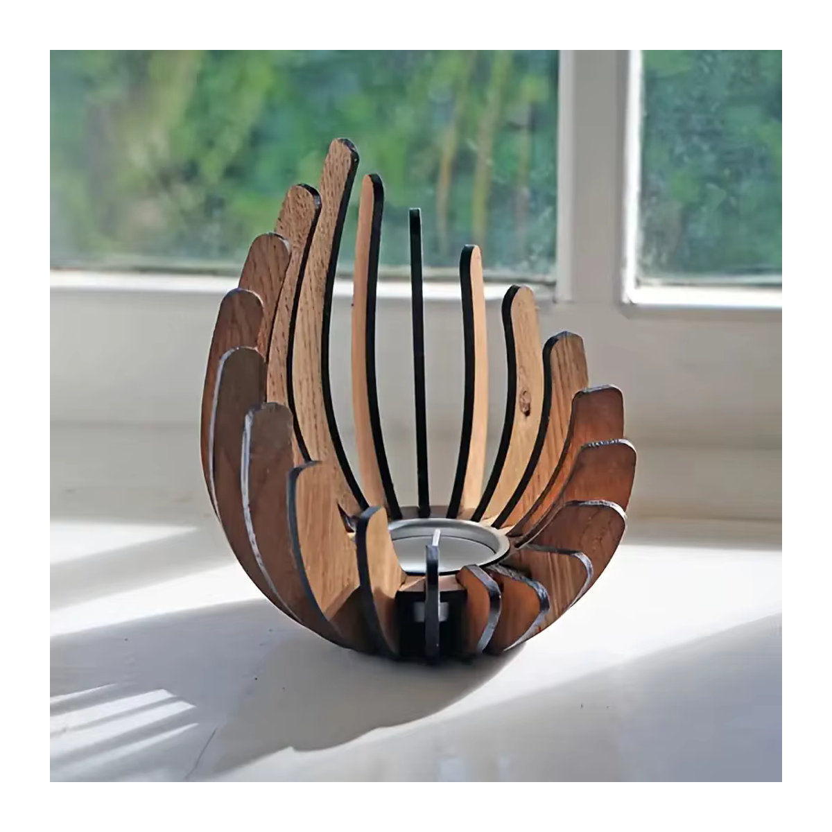 Lotusförmiger Kerzenhalter aus Holz in Braun für Teelichter, DIY-Deko aus Holz - Bild 2