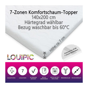 LOUIPIC 7-Zonen Topper Weiß B/T: 140 x 200 cm, Höhe: 7 cm, OEKO-TEX Standard 100