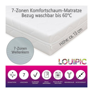 LOUIPIC DreamWave7 7-Zonen Matratze H2 in Weiß, B/T/H: 90 x 200 x 13 cm, OEKO-TEX Standard 100