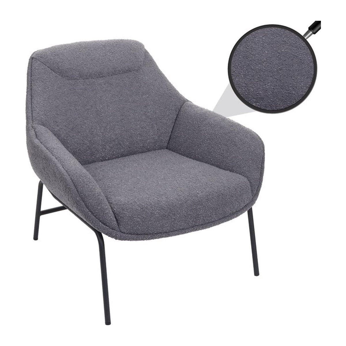 Lounge-Sessel MCW-J77 Cocktailsessel aus Bouclé und Metall in Anthrazit/Grau - Bild 1